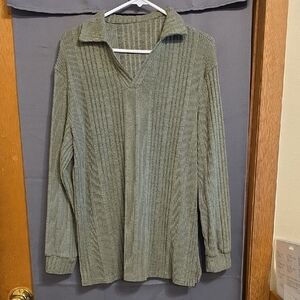 Women's Green Ribbed Sweater